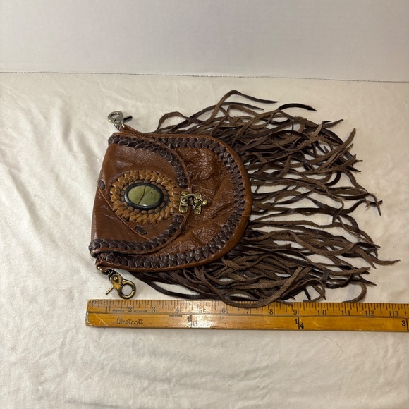 Western/Bohemian Jean Belt Bag Leather Fringe Semi-Precious Stone Swing Latch - Picture 7 of 8